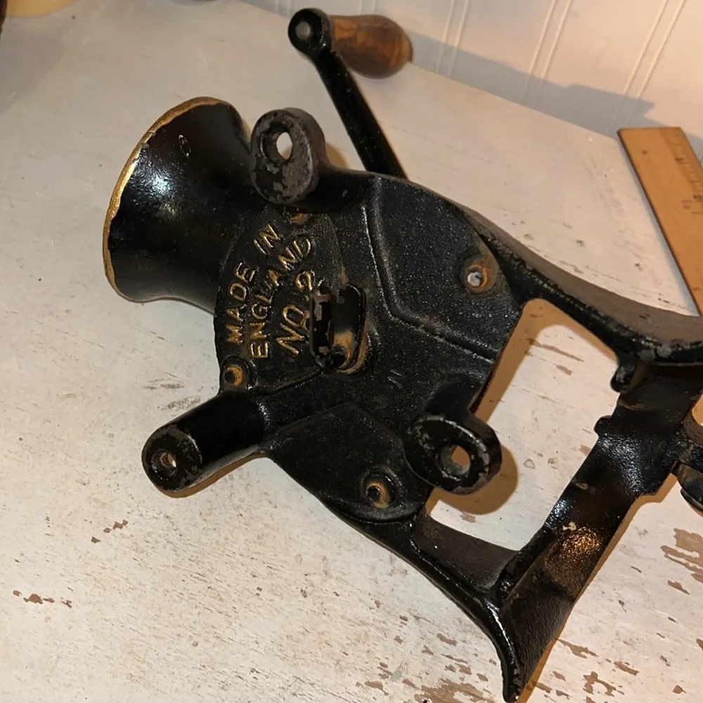 Antique Spong & Co. England Hand Grinder coffee mounted